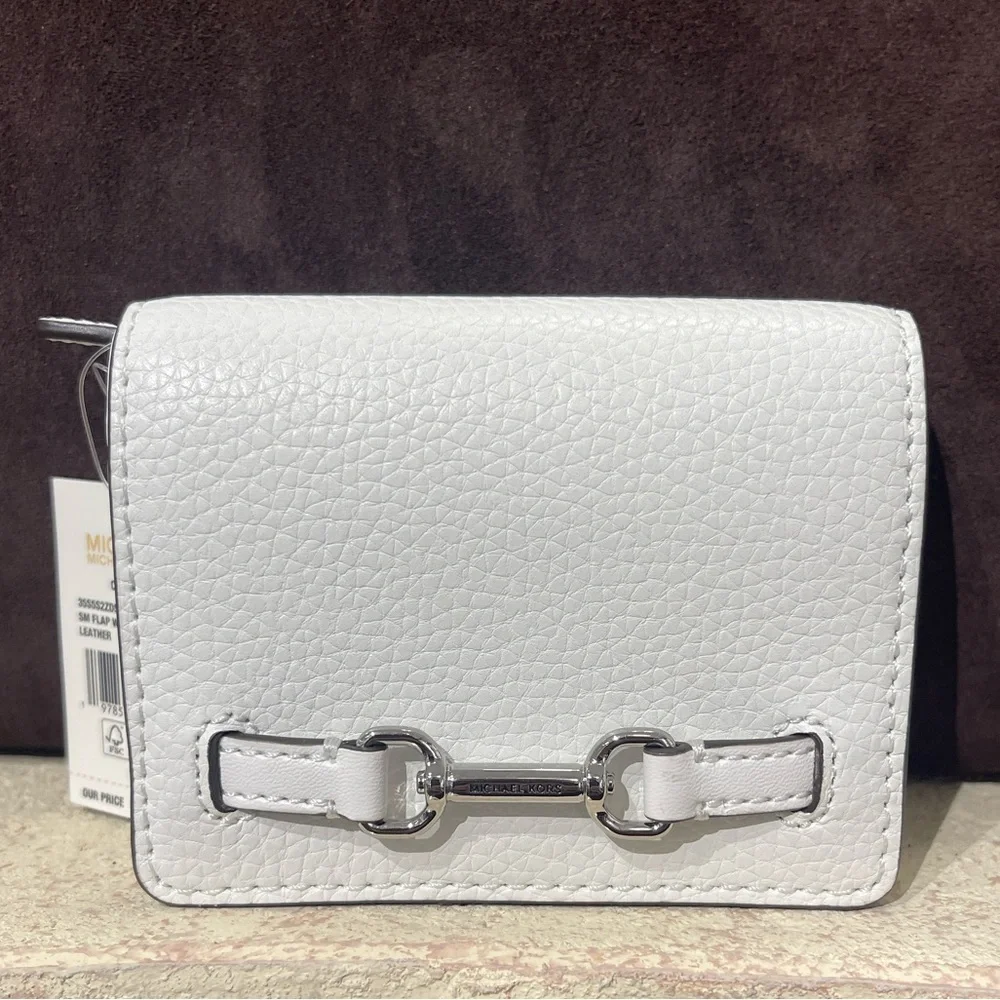MICHAEL KORS Carson Small Pebbled Leather Wallet Optic White  NWT